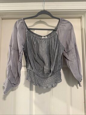 NWT Light Gray Smocked Peasant Top - Dance & Marvel Size M